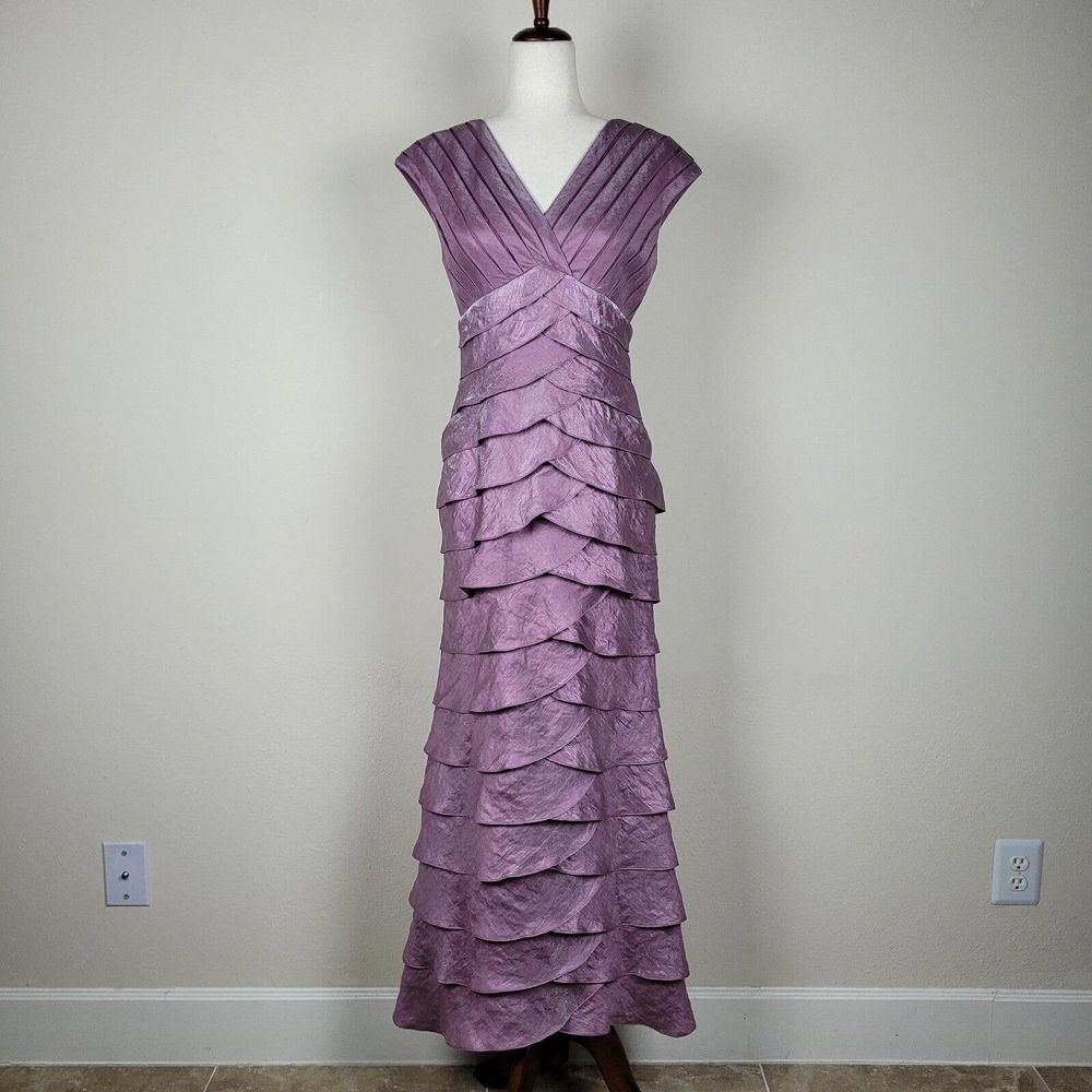 Adrianna Papell Dress Womens 4 Purple Iridescent Long Tiered Wedding Formal Prom